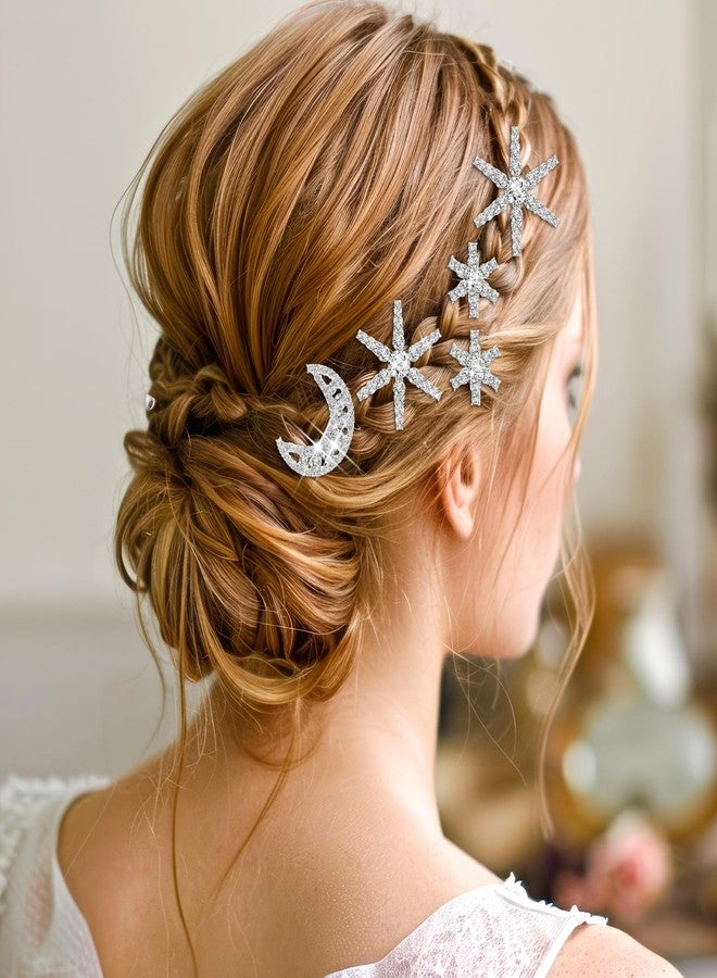 Molain 12Pcs Moon Star Hair Clips, Vintage Rhinestone Hair Pin Silver Stars Hairpins Crystal Celestial Hair Accessories Vintage Rhinestone Star Clips Bobby Pins for Women - Image 5